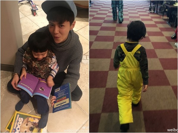 鹿晗抱著等等。