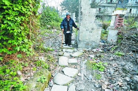 昨日，大渡口區(qū)，徐建高老人走在他鋪成的石子路上。 記者 張路橋 攝