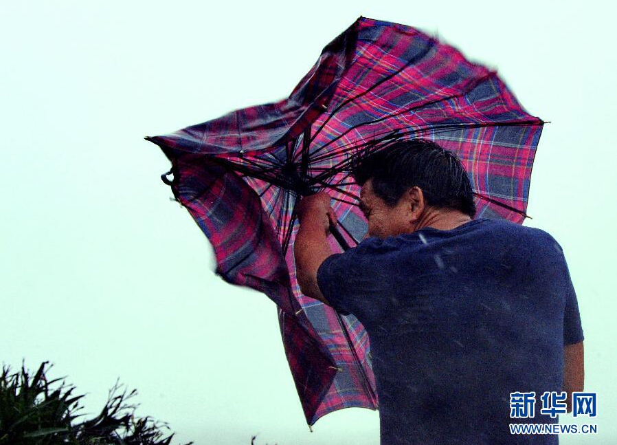 8月8日，福建省石獅市漁民在風雨中前行。
