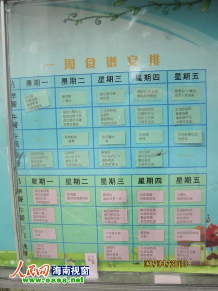 幼兒園公布的食譜，但家長稱并未真正執(zhí)行